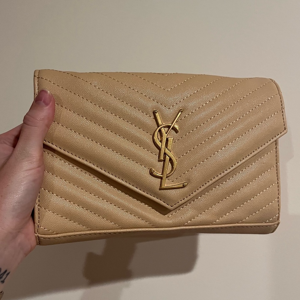 Beige Nude Designer Bag Gold Hardware Crossbody